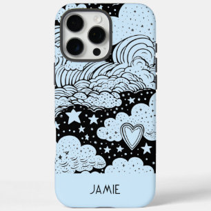 Funda iPhone 16 Pro Max Dreams Celestiales Doodles Blue Black Personalizad