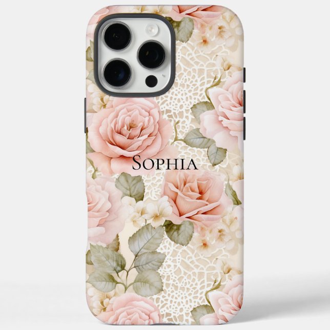 Funda iPhone 16 Pro Max Ducha de Novia Floral Rosas Rosadas Tono Crema (Reverso)