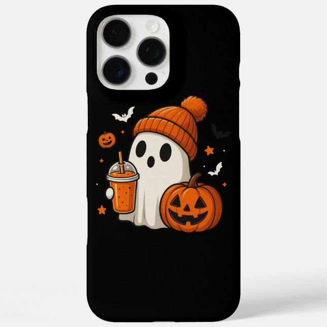 Funda iPhone 16 Pro Max Dulce Fantasma de Halloween con Calabaza y Bebida  (Reverso )