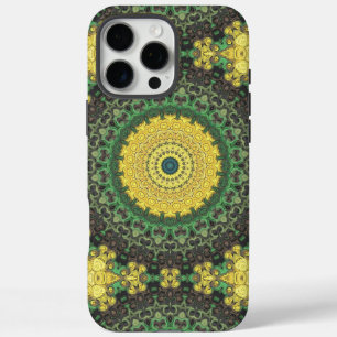 Funda iPhone 16 Pro Max Earthy Green y Yellow Mandala Kaleidoscope