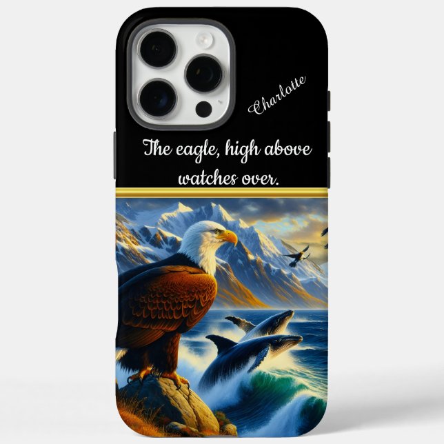 Funda iPhone 16 Pro Max El águila observa a las ballenas saltar al atardec (Reverso)