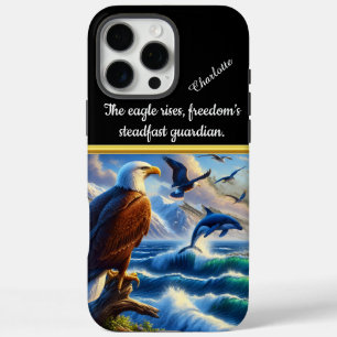 Funda iPhone 16 Pro Max El águila observa la ballena en las olas del océan