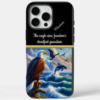 Funda iPhone 16 Pro Max El águila observa la ballena en las olas del océan