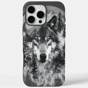 Funda iPhone 16 Pro Max El lobo majestuoso que emerge del bosque nublado a