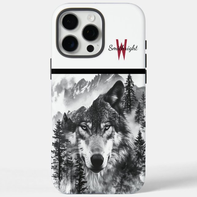 Funda iPhone 16 Pro Max El lobo majestuoso que emerge del bosque nublado a (Reverso)