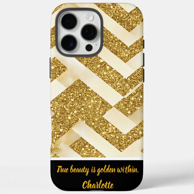 Funda iPhone 16 Pro Max El patrón zigzag dorado brilla (Reverso)