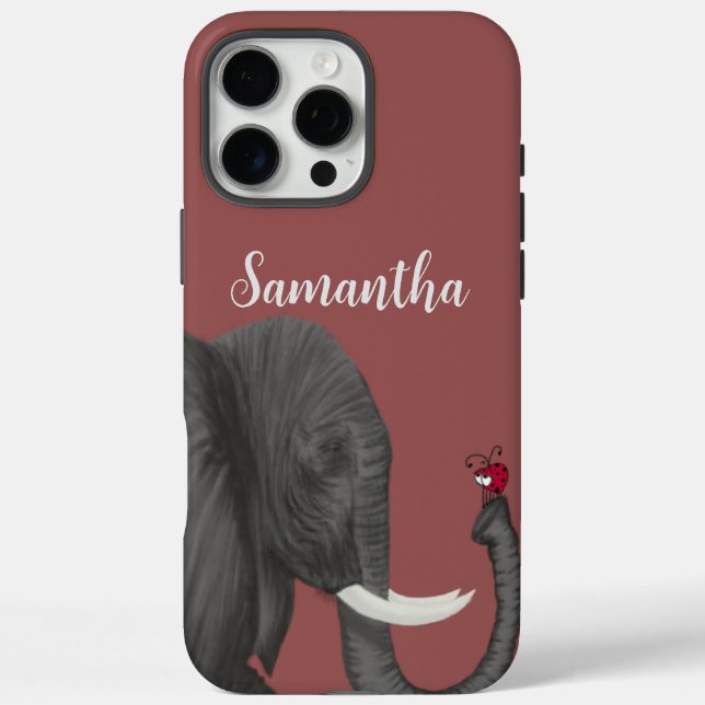 Funda iPhone 16 Pro Max Elefante Adorable y Ladybug Cuaderno (Reverso)