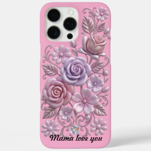 Funda iPhone 16 Pro Max Elegante Clipart Floral 3D - Rosa Pastel y Púrpura