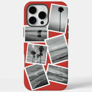 Funda iPhone 16 Pro Max Elegante Collage de fotos de Personalizado rojo y
