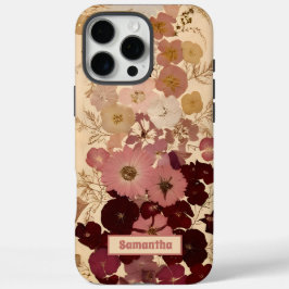 Funda iPhone 16 Pro Max Elegante Diario De Ombre De Flor Presionada Vintag