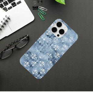 Funda iPhone 16 Pro Max Elegante Fleur-de-Lis - Azul vintage francés