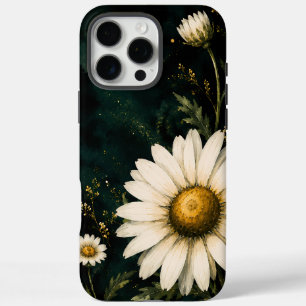 Funda iPhone 16 Pro Max Elegante Flor de Oro Esmeralda Oscura Daisy