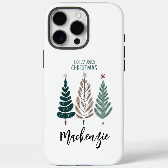 Funda iPhone 16 Pro Max Elegante Holly Jolly Navidades Nombre personalizad (Reverso)