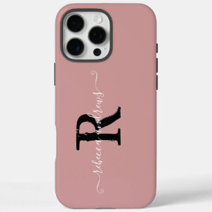 Funda iPhone 16 Pro Max Elegante Iniciales rosadas polvorientas Nombre de
