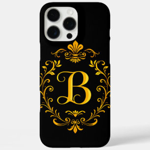 Funda iPhone 16 Pro Max Elegante letra B dorada con decoraciones florales