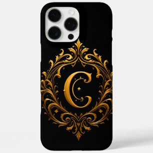 Funda iPhone 16 Pro Max Elegante letra C dorada con decoraciones florales