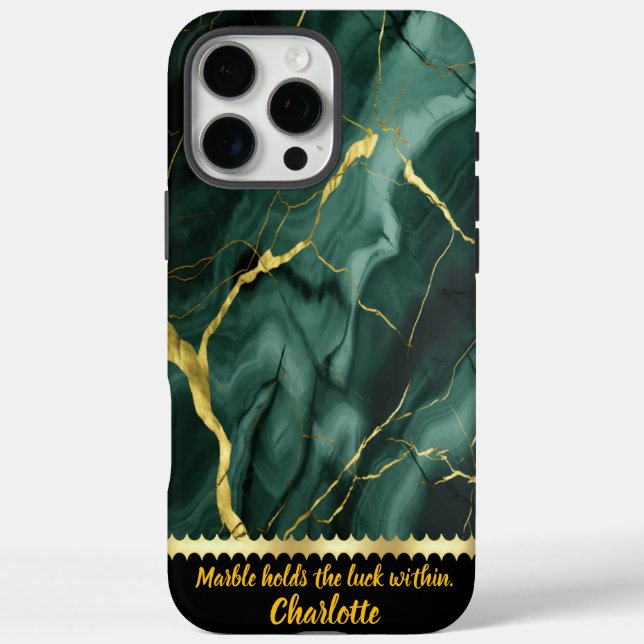 Funda iPhone 16 Pro Max Elegante mármol verde con un diseño vesical dorado (Reverso)