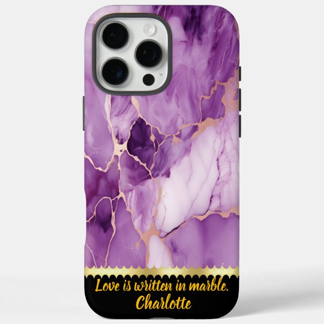 Funda iPhone 16 Pro Max Elegante mármol violeta con venas doradas (Reverso)