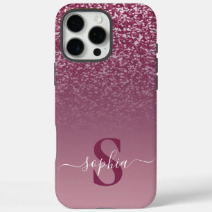 Funda iPhone 16 Pro Max Elegante monograma de nombre con brillo