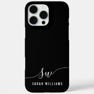 Funda iPhone 16 Pro Max Elegante Monograma Inicial de Guión Negro