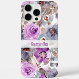 Funda iPhone 16 Pro Max Elegante nombre personalizado de flor púrpura