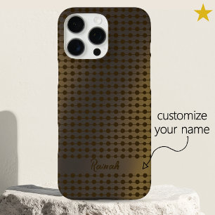 Funda iPhone 16 Pro Max Elegante Patrón de Líneas y Puntos Dorados Brillan