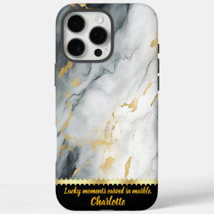 Funda iPhone 16 Pro Max Elegante patrón de mármol con acentos dorados en g