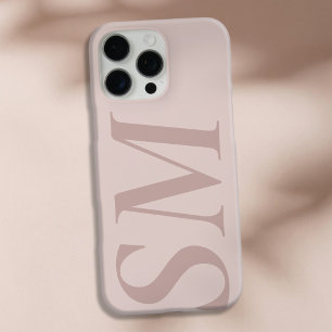 Funda iPhone 16 Pro Max Elegante rosado Beige negrita Monograma inicial