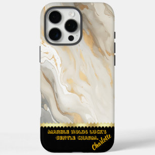 Funda iPhone 16 Pro Max Elegante textura de mármol con acentos dorados flu