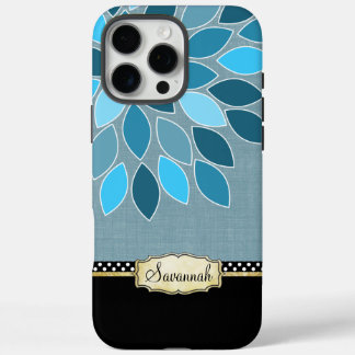 Funda iPhone 16 Pro Max Elegante Vintage moderno azul dorado negro