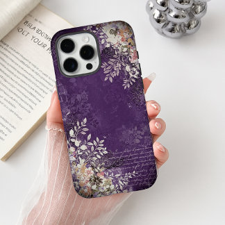 Funda iPhone 16 Pro Max Encanto floral violeta vintage Midnight