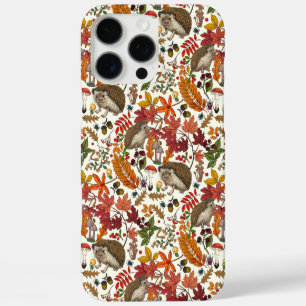 Funda iPhone 16 Pro Max Erizo y flora del bosque otoñal sobre marfil