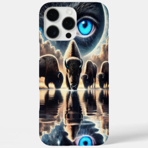 Funda iPhone 16 Pro Max Escena cósmica surrealista de reflejos de bisontes