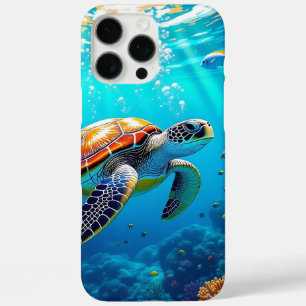 Funda iPhone 16 Pro Max Escena de cumpleaños colorida de tortuga marina su