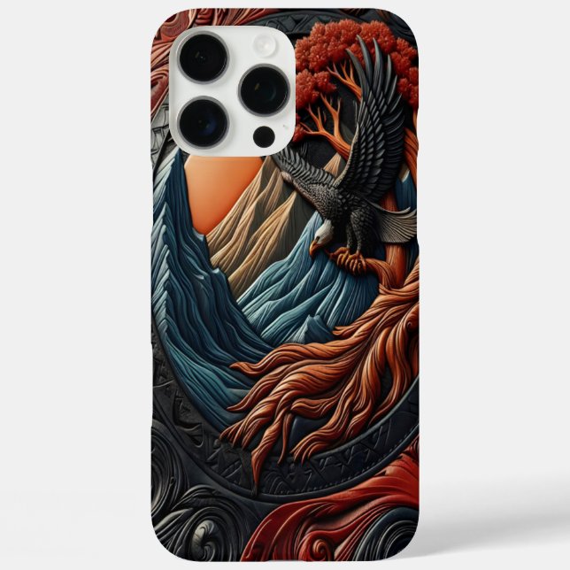 Funda iPhone 16 Pro Max Escena de la naturaleza del águila con aspecto de  (Reverso )