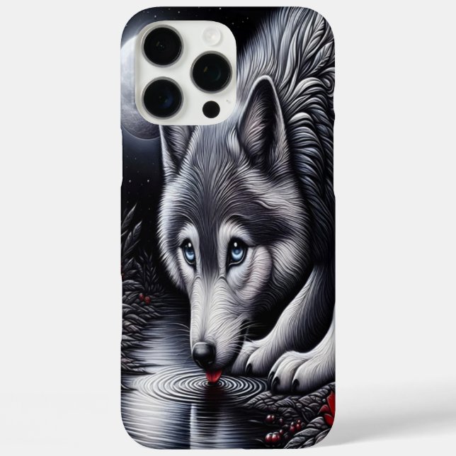 Funda iPhone 16 Pro Max Escena del lobo blanco sereno (Reverso )