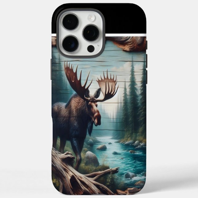Funda iPhone 16 Pro Max Escena del río Moose (Reverso)