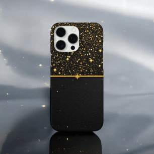 Funda iPhone 16 Pro Max Escudo radiante (Purpurina - oro - cuero)