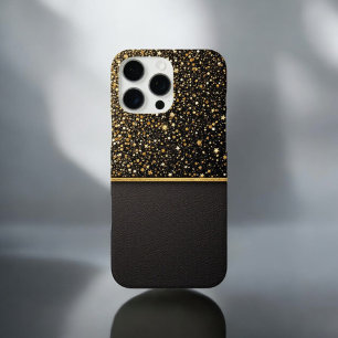Funda iPhone 16 Pro Max Escudo radiante (Purpurina - oro - cuero)