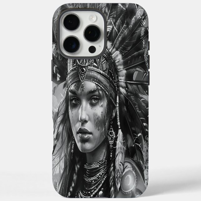 Funda iPhone 16 Pro Max Espíritu de guerrero de chica indio vestido (Reverso)