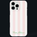 Funda iPhone 16 Pro Max Estampada rosa y blanca bonito inspirada en París<br><div class="desc">Bonito Rosa y franja blanca Paris Inspiró al Funda Pro Max del iPhone 16. Tema rosa y verde. Opción para cambiar el color de fondo rosado a cualquier color de elección. Opción para cambiar el texto y el color del texto.</div>