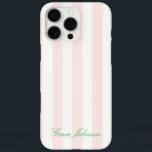 Funda iPhone 16 Pro Max Estampada rosa y blanca bonito inspirada en París<br><div class="desc">Bonito Rosa y franja blanca Paris Inspiró al Funda Pro Max del iPhone 16. Tema rosa y verde. Opción para cambiar el color de fondo rosado a cualquier color de elección. Opción para cambiar el texto y el color del texto.</div>