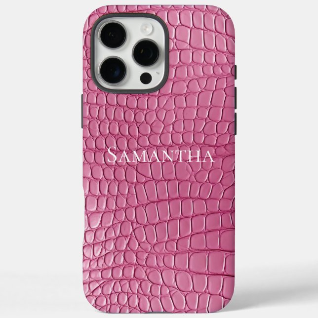 Funda iPhone 16 Pro Max Estampado animal de cocodrilo falso rosa (Reverso)
