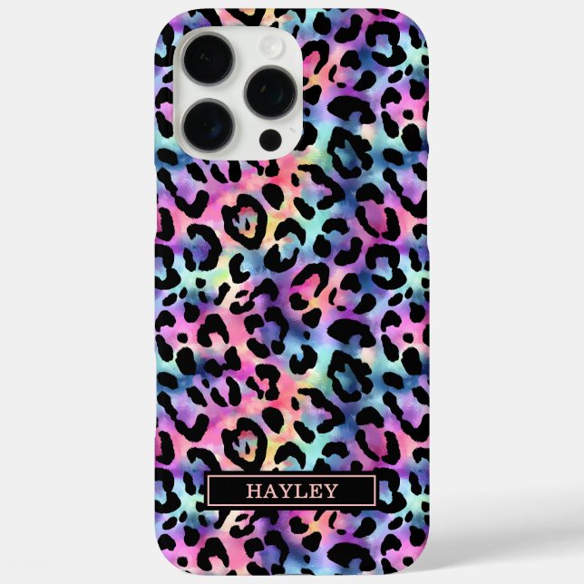 Funda iPhone 16 Pro Max Estampado de leopardo iridiscente monogramado (Reverso )