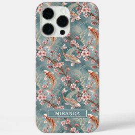 Funda iPhone 16 Pro Max Estampado Monogramado de Pez Koi Sakura Japonesa