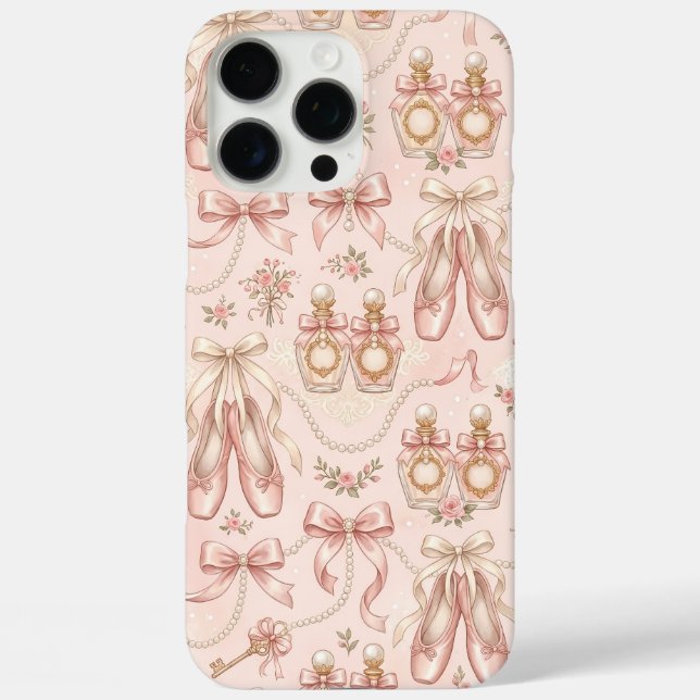 Funda iPhone 16 Pro Max Estética de ballet Coquette y perfume rosa (Reverso )
