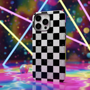 Funda iPhone 16 Pro Max estética de tablero de ajedrez vintage en blanco y