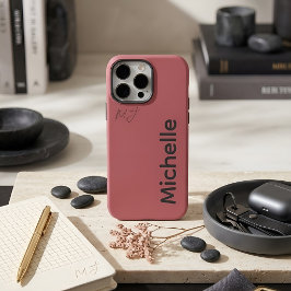 Funda iPhone 16 Pro Max Estética Rosa Polvoriento Pastel Moderno con Nombr