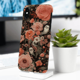 Funda iPhone 16 Pro Max Estilo de bordado de fantasmas y flores