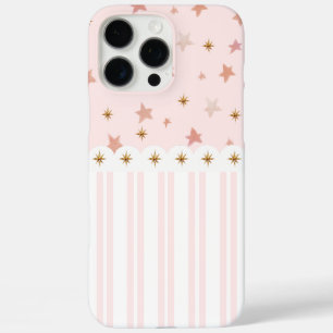 Funda iPhone 16 Pro Max Estrellas de oro de rayas rosas y blancas inspirad